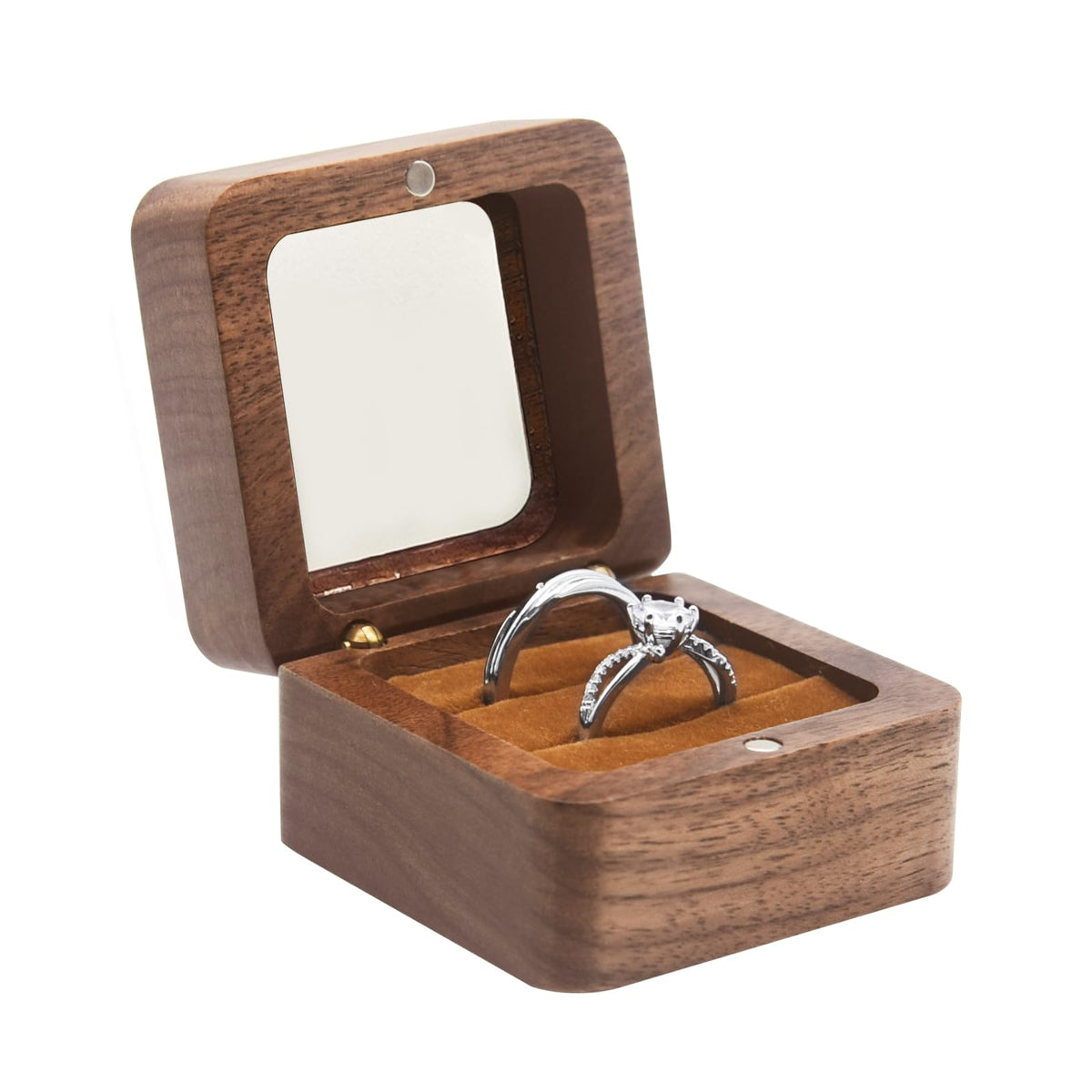Jomelly Wooden Ring Box for Wedding Ceremony 2 Slots,Black
