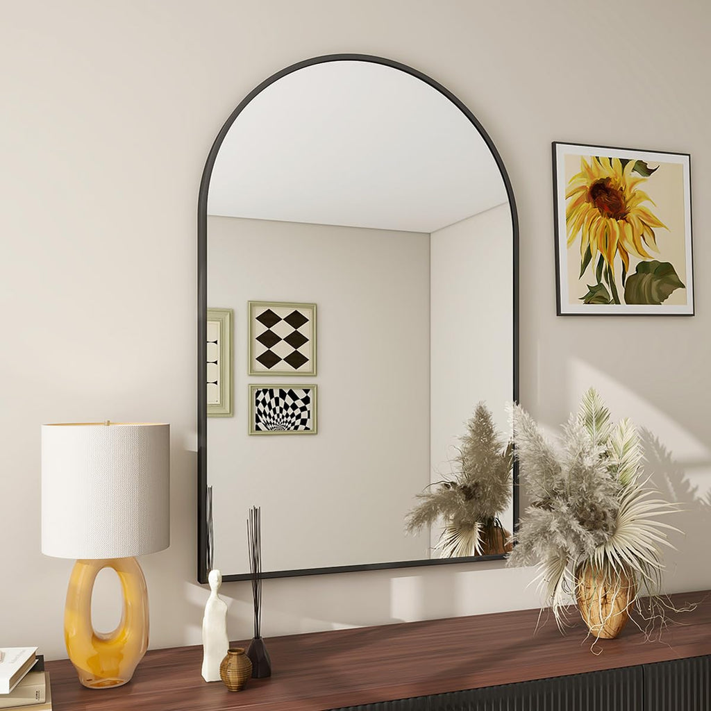 BEAUTYPEAK 31"x32" Arch Bathroom Wall Mirror, Gold