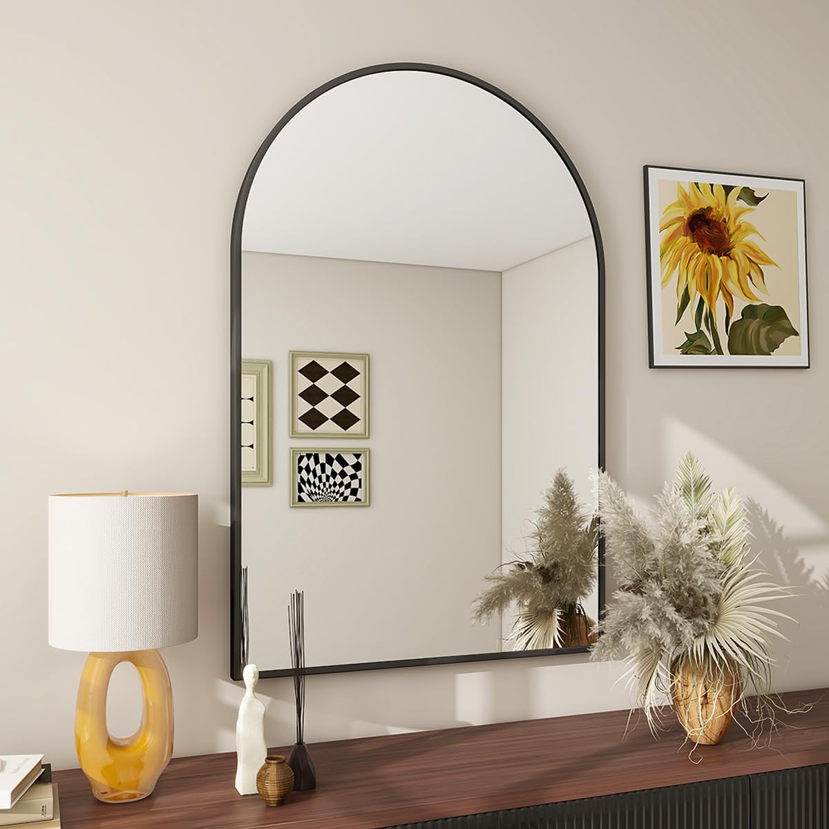 BEAUTYPEAK 31"x32" Arch Bathroom Wall Mirror, Gold