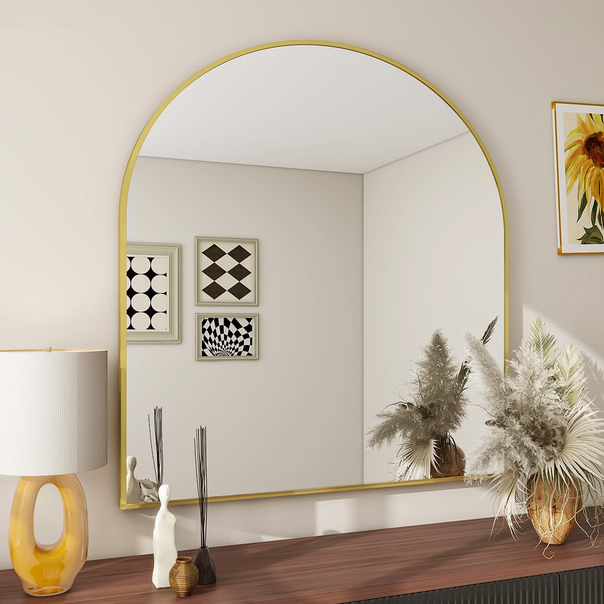 BEAUTYPEAK 20"x30" Arch Bathroom Wall Mirror, Gold
