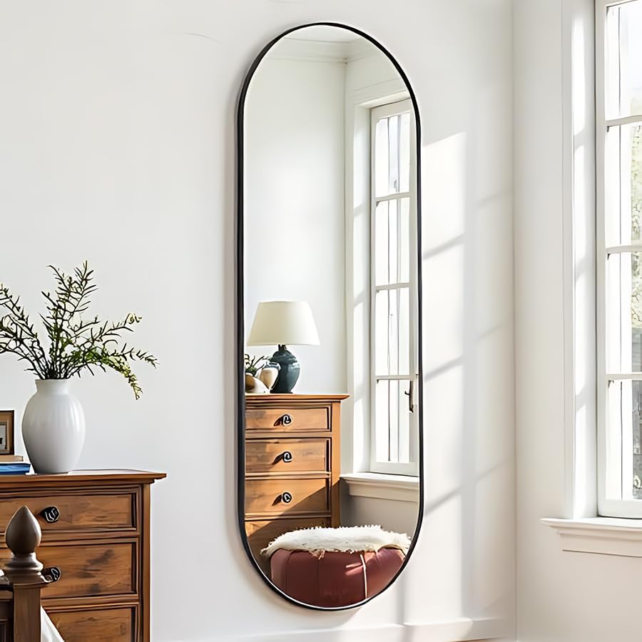 OGCAU 48" x 16" Full Length Mirror Wall Mounted Hanging Mirror, Oval Black