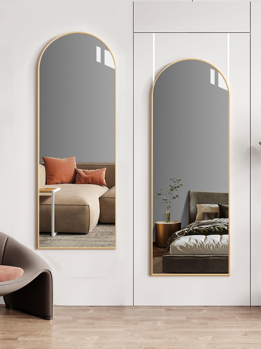 DMWOODFL 81"x41" Arched Full Length Mirror - Extra Large Floor Standing/Wall Mounted Mirror with Stand, Shatter-Resistant Gold Aluminum Frame for Bedroom, Living Room & Dressing Area