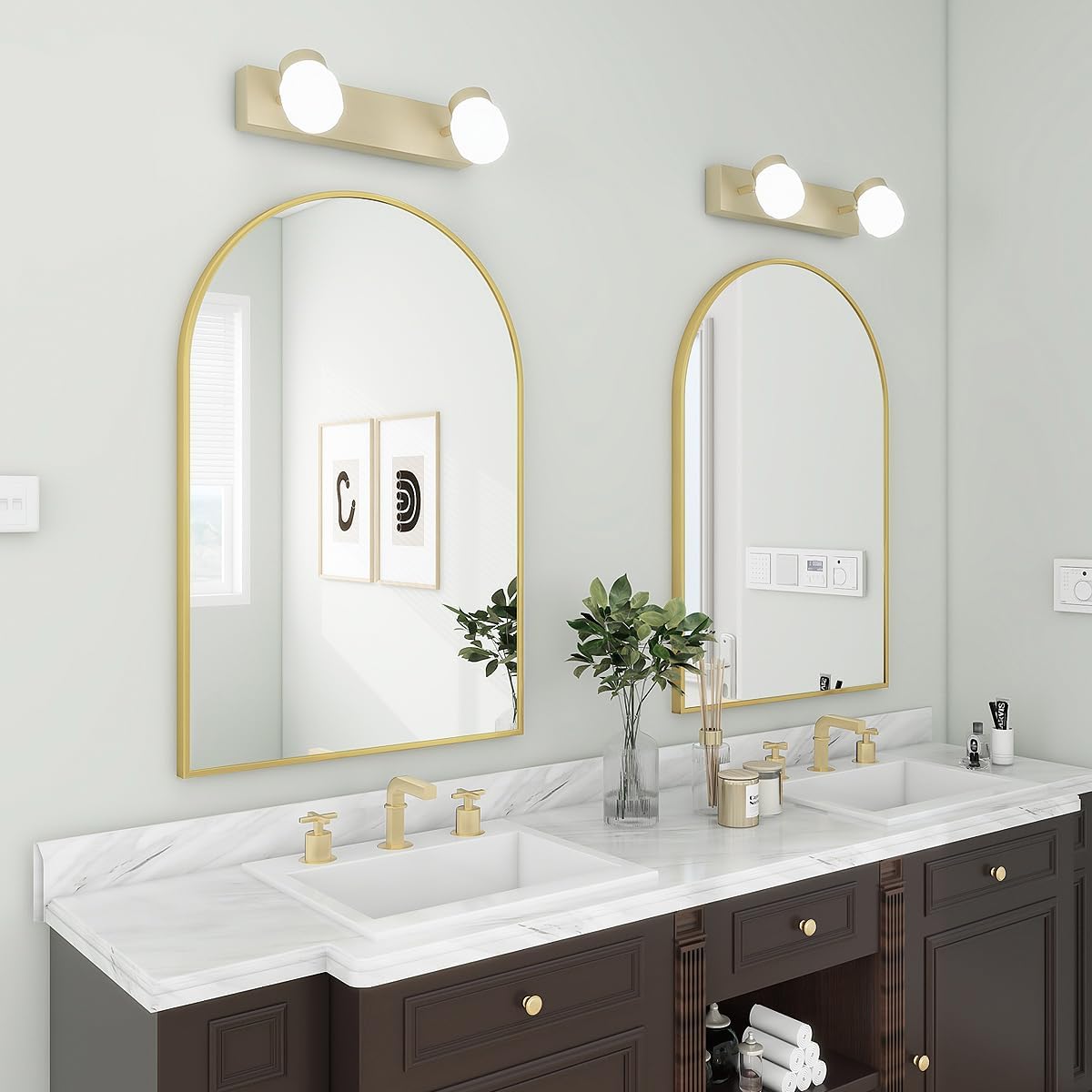 BEAUTYPEAK 20"x30" Arch Bathroom Wall Mirror, Gold
