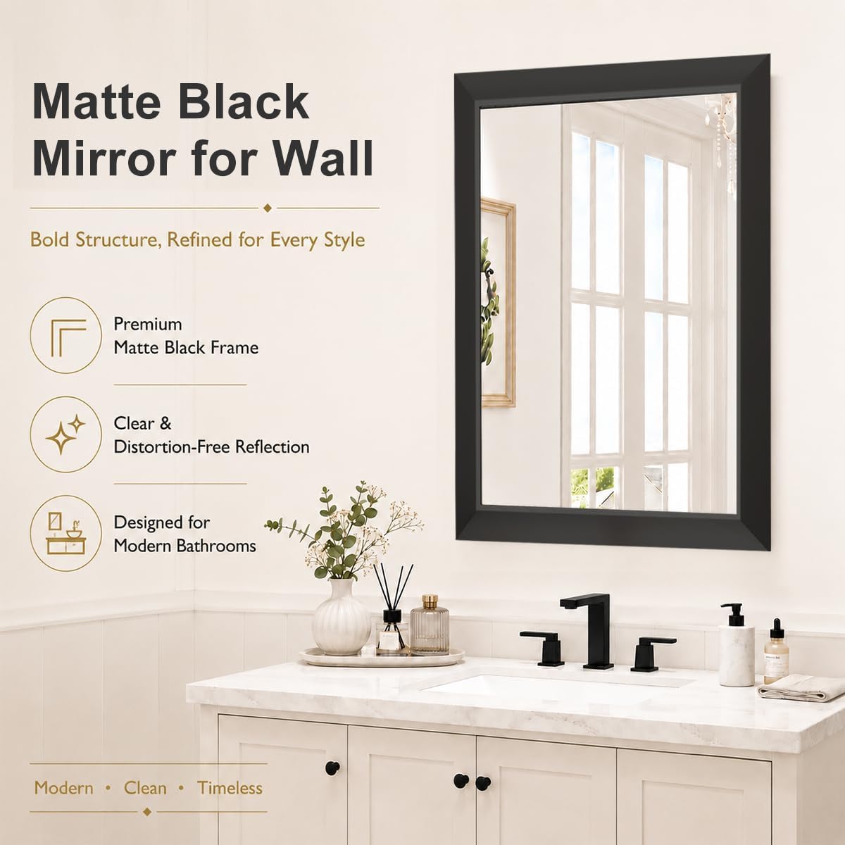 SMIROR 24x36 Matte Black Bathroom Vanity Mirror for Over Sink