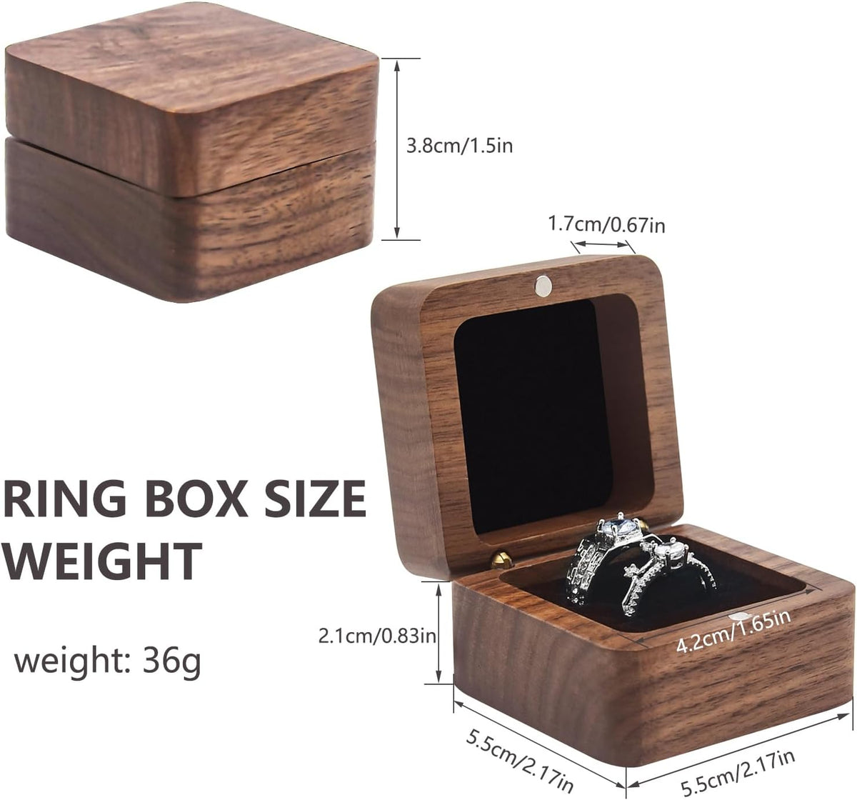 Jomelly Wooden Ring Box for Wedding Ceremony 2 Slots,Black