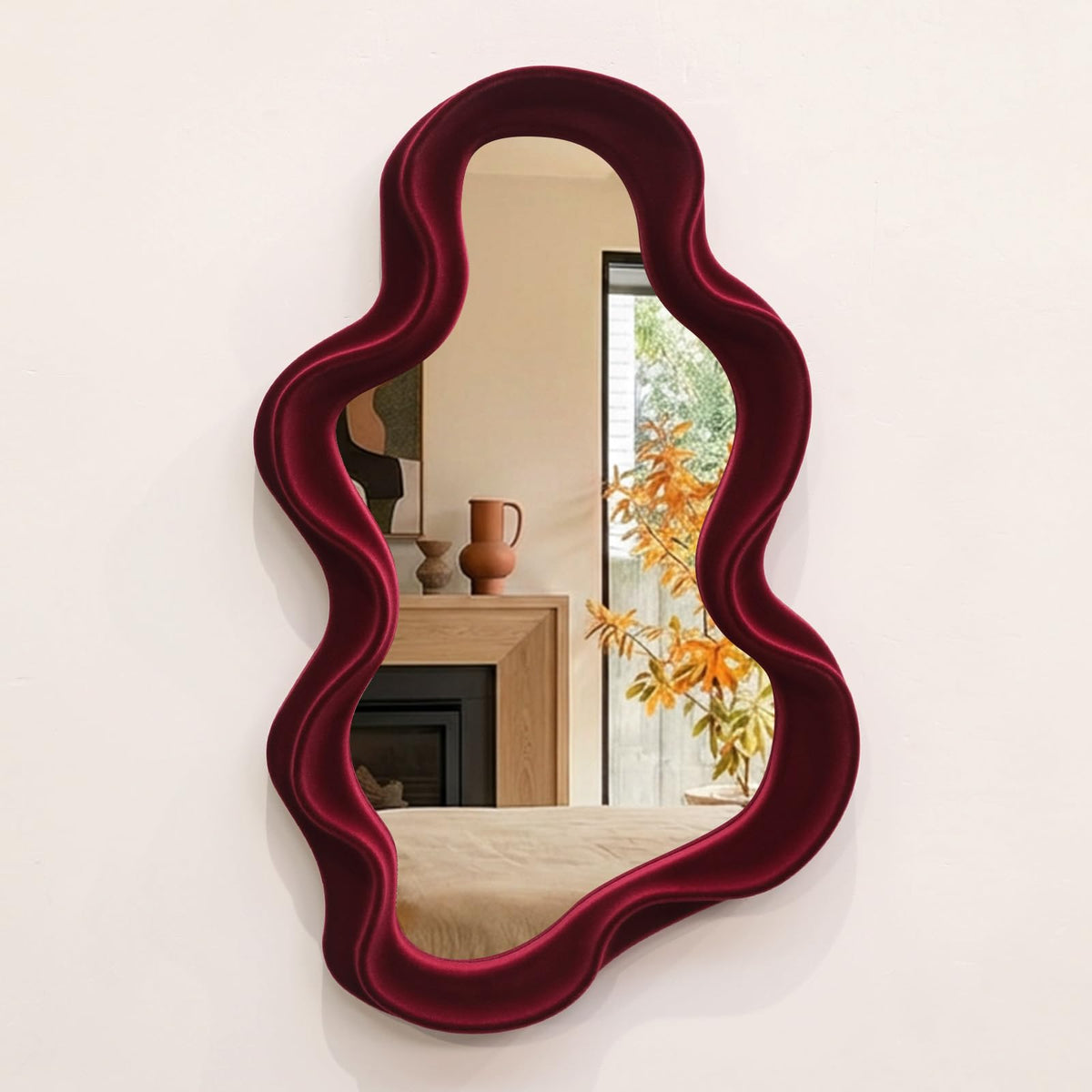 Emerald Green Wavy Wall Mirror Decor for Hallway Entryway, Irregular Cloud-Shaped Small Decorative Mirrors for Home Office Living Room, Modern Hanging Wall Art for Christmas Wedding Gift