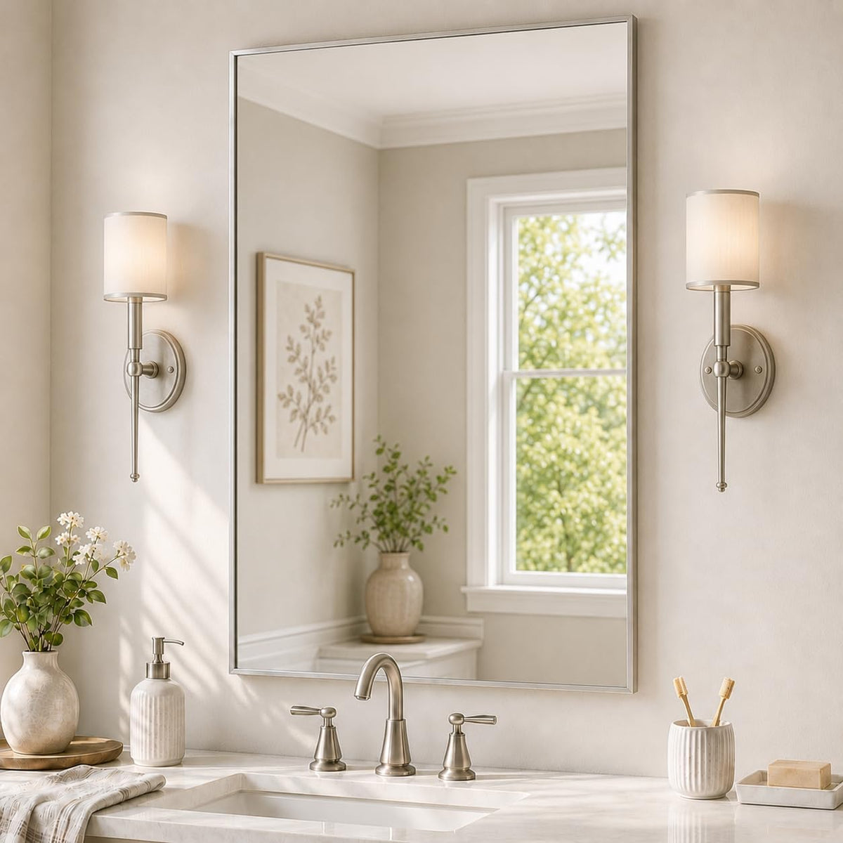 2-Pack 24"x36" Matte Black Framed Bathroom Vanity Wall Mirrors