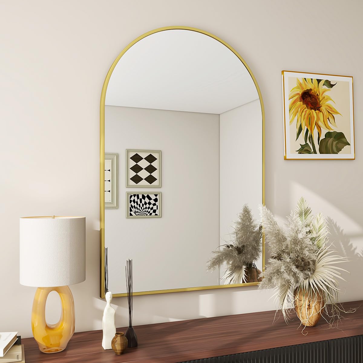 BEAUTYPEAK 31"x32" Arch Bathroom Wall Mirror, Gold