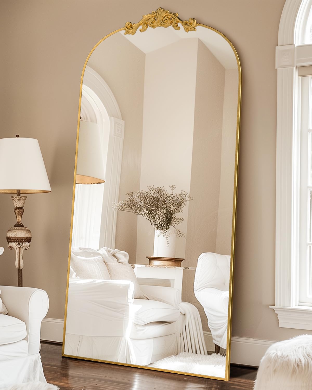 Vintage Full Length Mirror,71"x28" Arched Antique Floor Mirror with Carved Metal Frame,Large Standing Wall Mounted or Leaning Mirror for Bedroom Living Room Entryway,Bronze