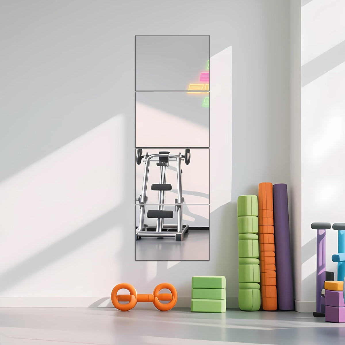 Home Gym Mirror Tiles, 12" x 12" x 12PCS Wall Mirror Tiles Frameless Glass