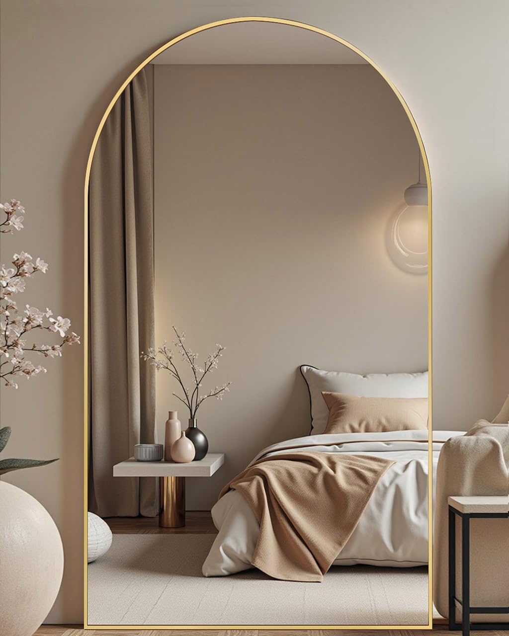 DMWOODFL 81"x41" Arched Full Length Mirror - Extra Large Floor Standing/Wall Mounted Mirror with Stand, Shatter-Resistant Gold Aluminum Frame for Bedroom, Living Room & Dressing Area
