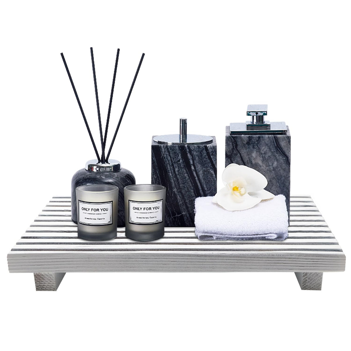 Black Bathroom Decor Wooden Counter Tray Sink Accessories Soap Dispenser
