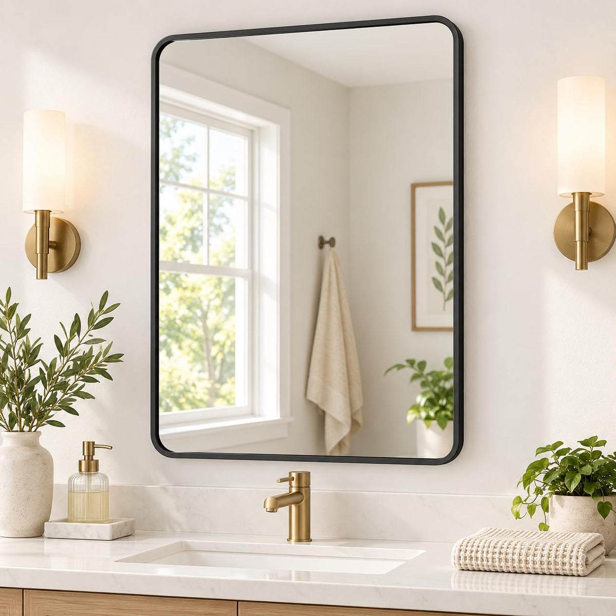 USHOWER 2-Pack Black Bathroom Mirrors for Over Sink 24 x 36 Inch