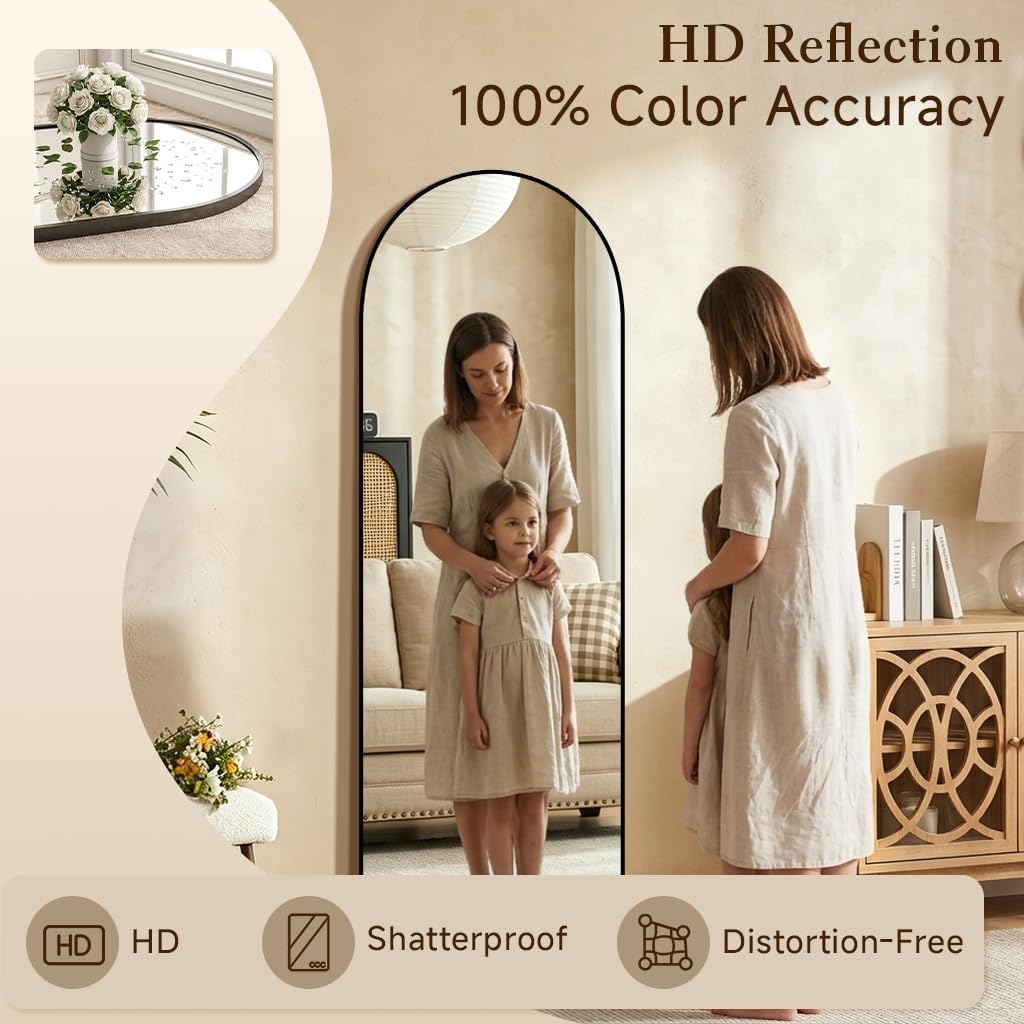 58"x18" Floor Mirror Full Length, Arched Full Length Mirror with Stand, Full Body Mirrors for Bedroom Living Room or Cloakroom Black