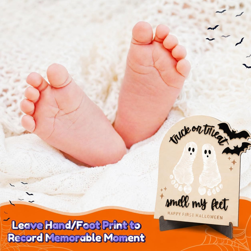 My First Halloween, Halloween Baby Footprint Wooden Sign, Trick or Treat Smell My Feet Keepsake, Newborn Fall Decoration, DIY Painting Craft for First Year Memory Display