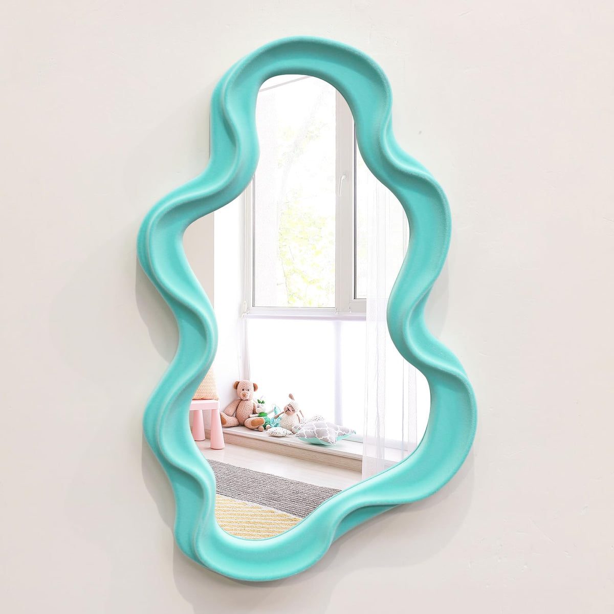 Emerald Green Wavy Wall Mirror Decor for Hallway Entryway, Irregular Cloud-Shaped Small Decorative Mirrors for Home Office Living Room, Modern Hanging Wall Art for Christmas Wedding Gift