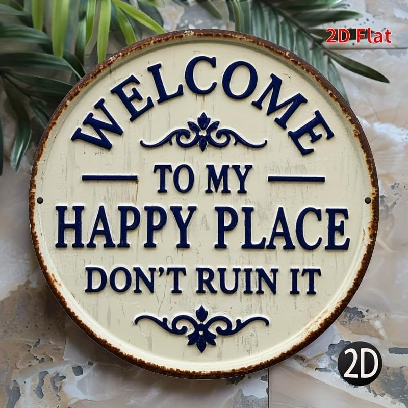 1PC Rustic Metal Welcome Sign Vintage Iron 7.8x7.8 Inch with Floral Accents Indoor Outdoor Metal Wall Art for Home, Porch, Garden, A