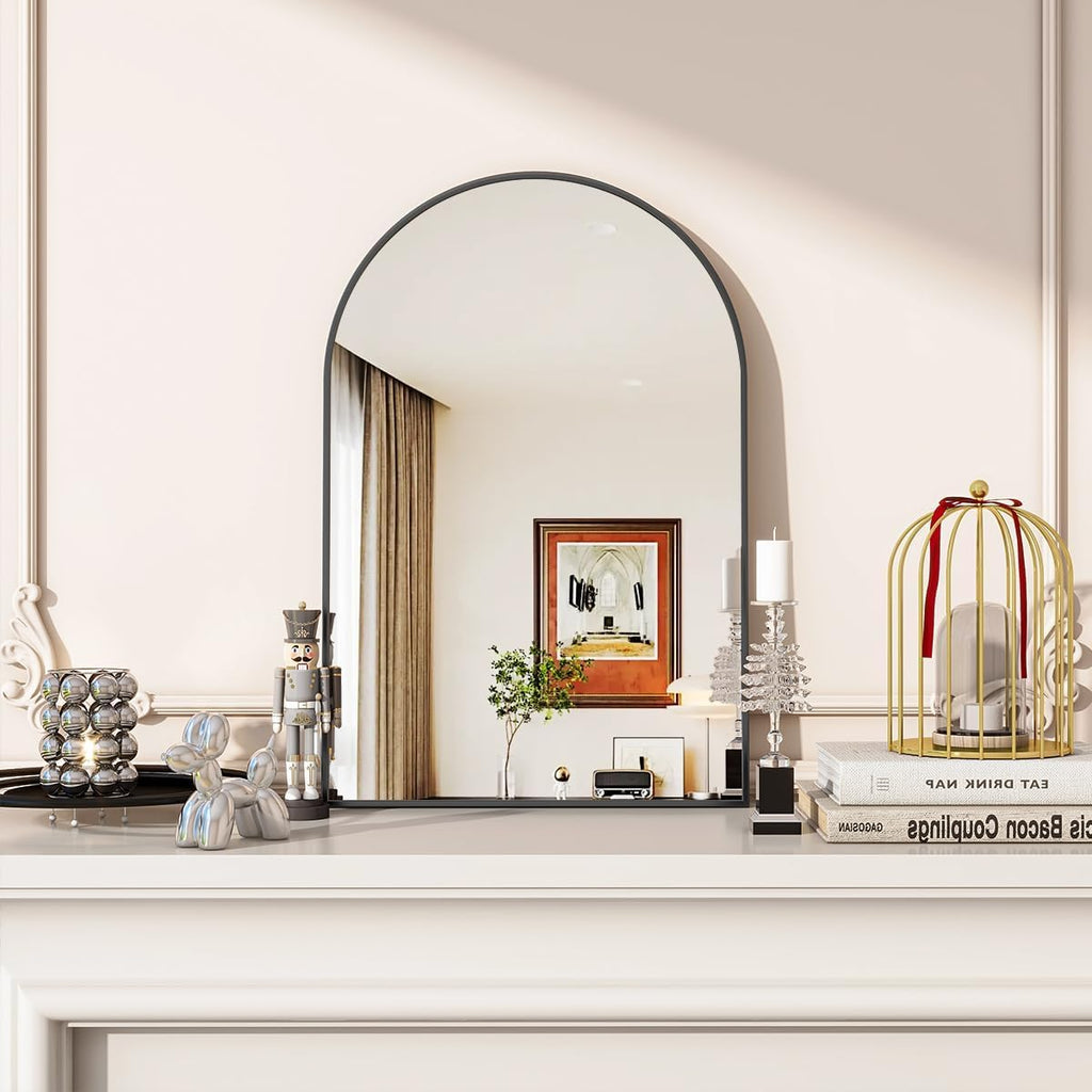 VooBang Arched Wall Mirror, 24 x 36 inch Arch Bathroom Mirror Black