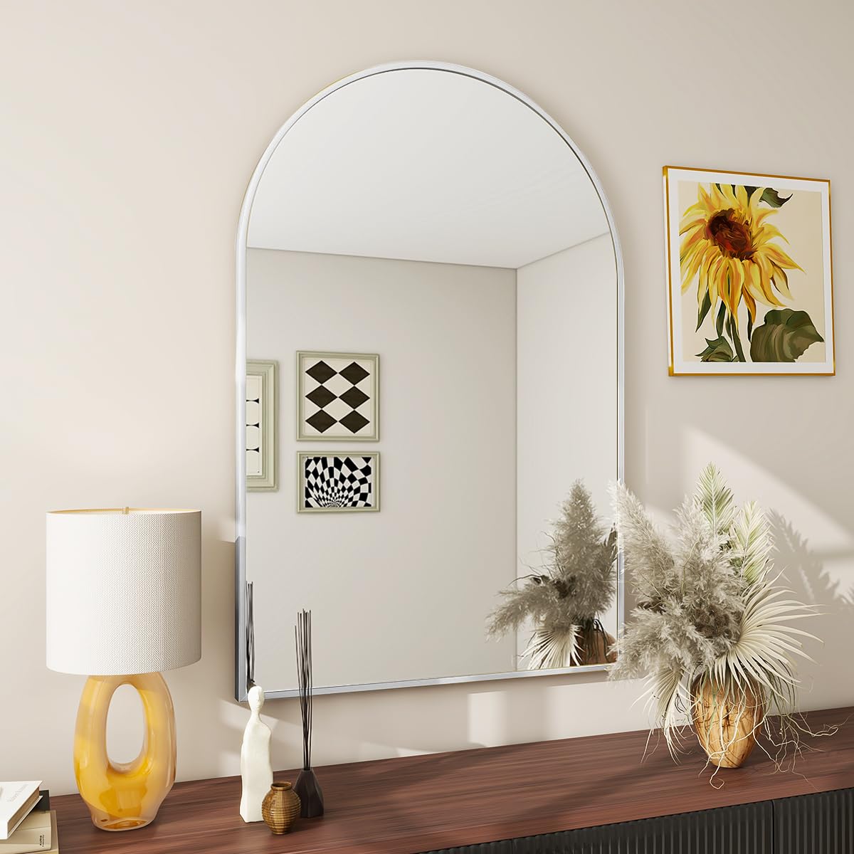 BEAUTYPEAK 31"x32" Arch Bathroom Wall Mirror, Gold
