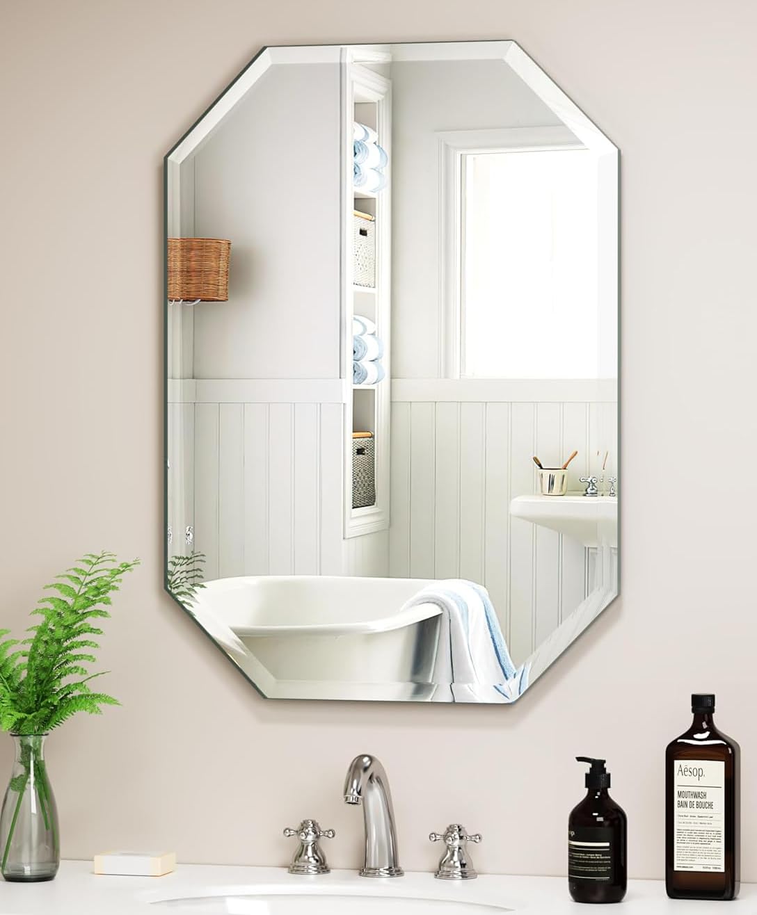 Silver Wall Mirror-Beveled Edge Frameless Mirror for Bathroom, Vanity, Bedroom, Rectangle Mirrors （32X24inch）