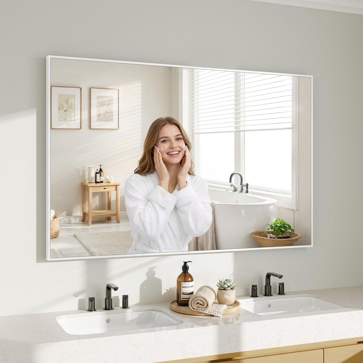 Koonmi Black Mirrors for Wall, 30x40 Inch Bathroom Mirror, Rectangular Wall Mirror for Living Room Bedroom Bathroom, Hangs Horizontally or Vertically