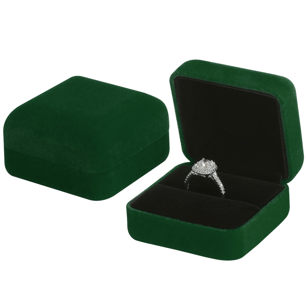 KUKUVR 2 Pieces Velvet Metal Wedding Ring Box, Elegant Jewelry Earring Studs Gift Box for Women Girl, Ring Holder Case for Engagement Proposal, Anniversary, Bridal Party Decor (Black)
