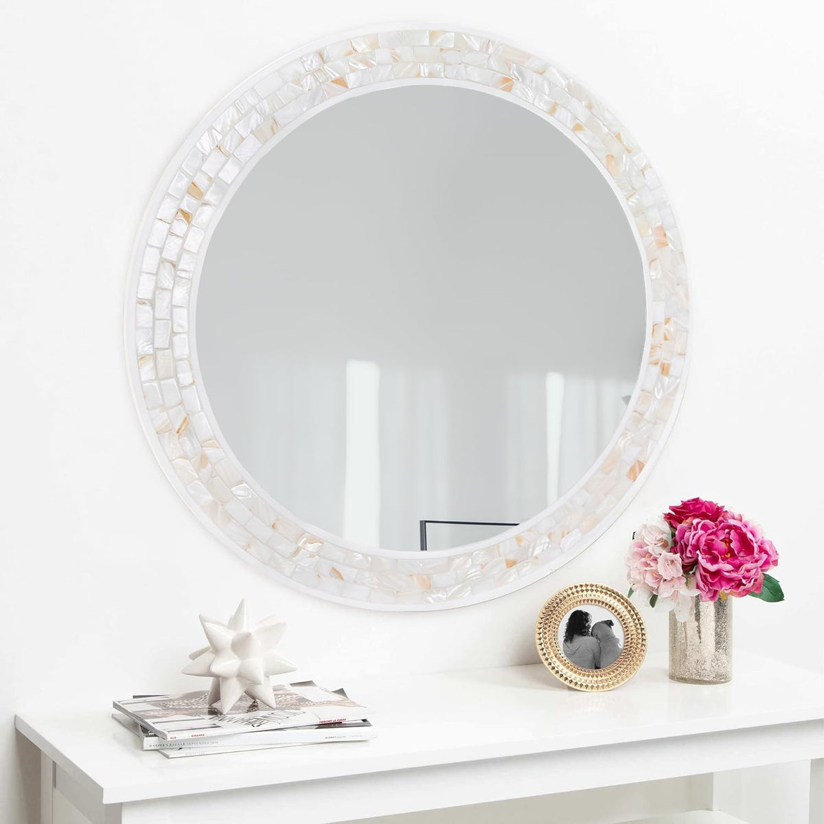 24 Inch Round Mirrors with Mosaic Frame for Wall