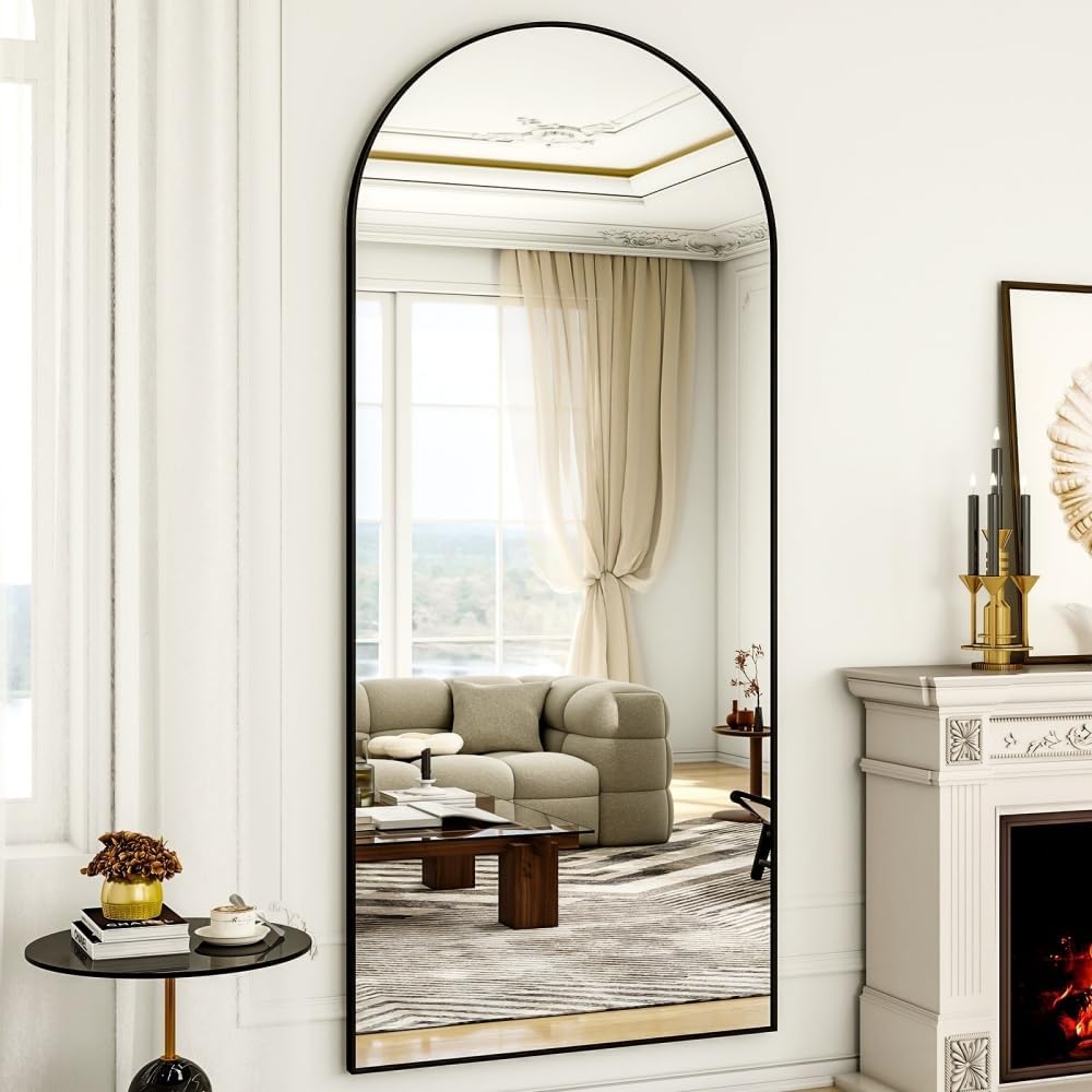 71" x 26" Arched Full Length Mirror, Black Frame Floor Standing Mirror, Full Body Dressing Mirror for Bedroom, Closet & Home Decor