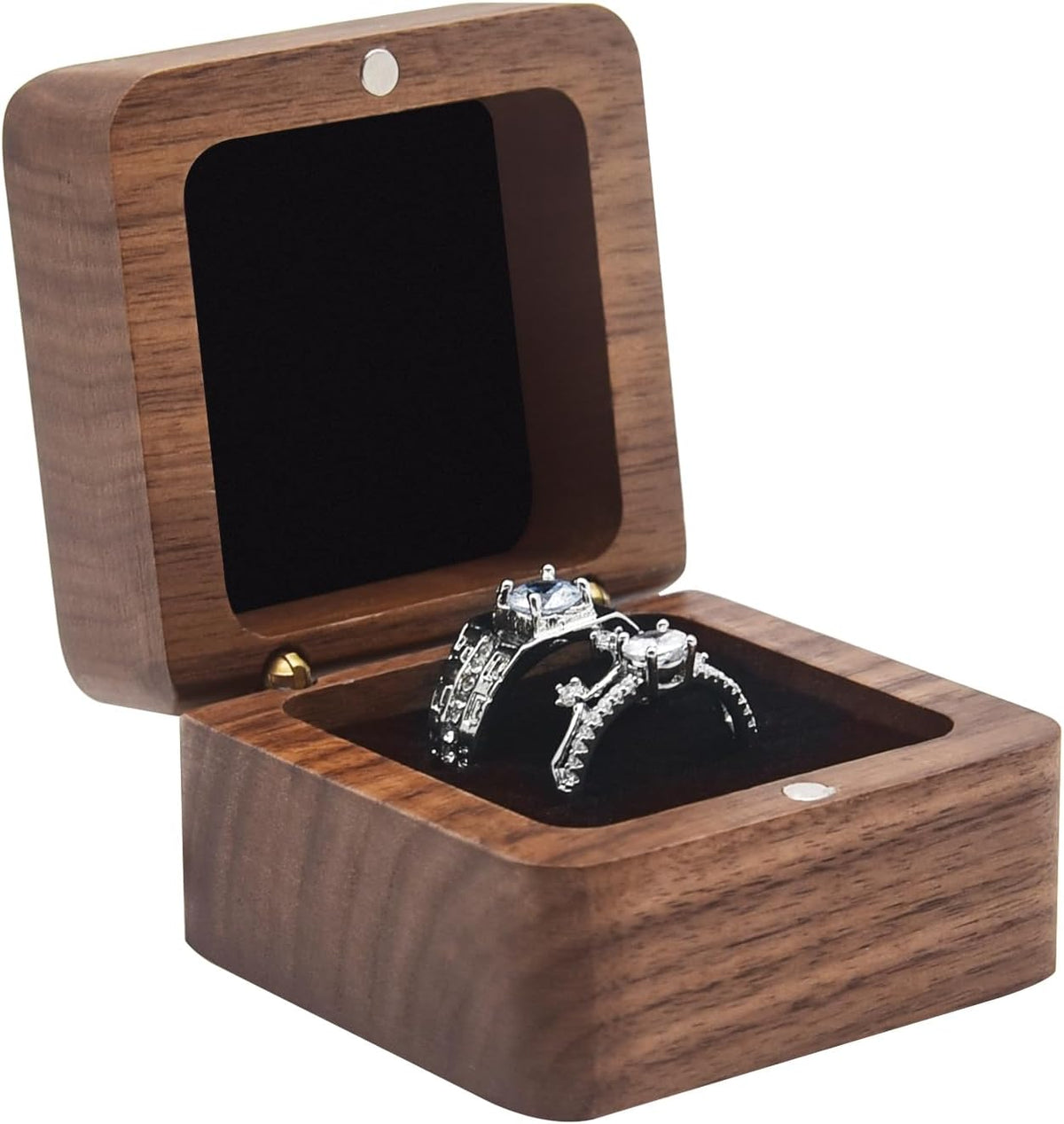 Jomelly Wooden Ring Box for Wedding Ceremony 2 Slots,Black