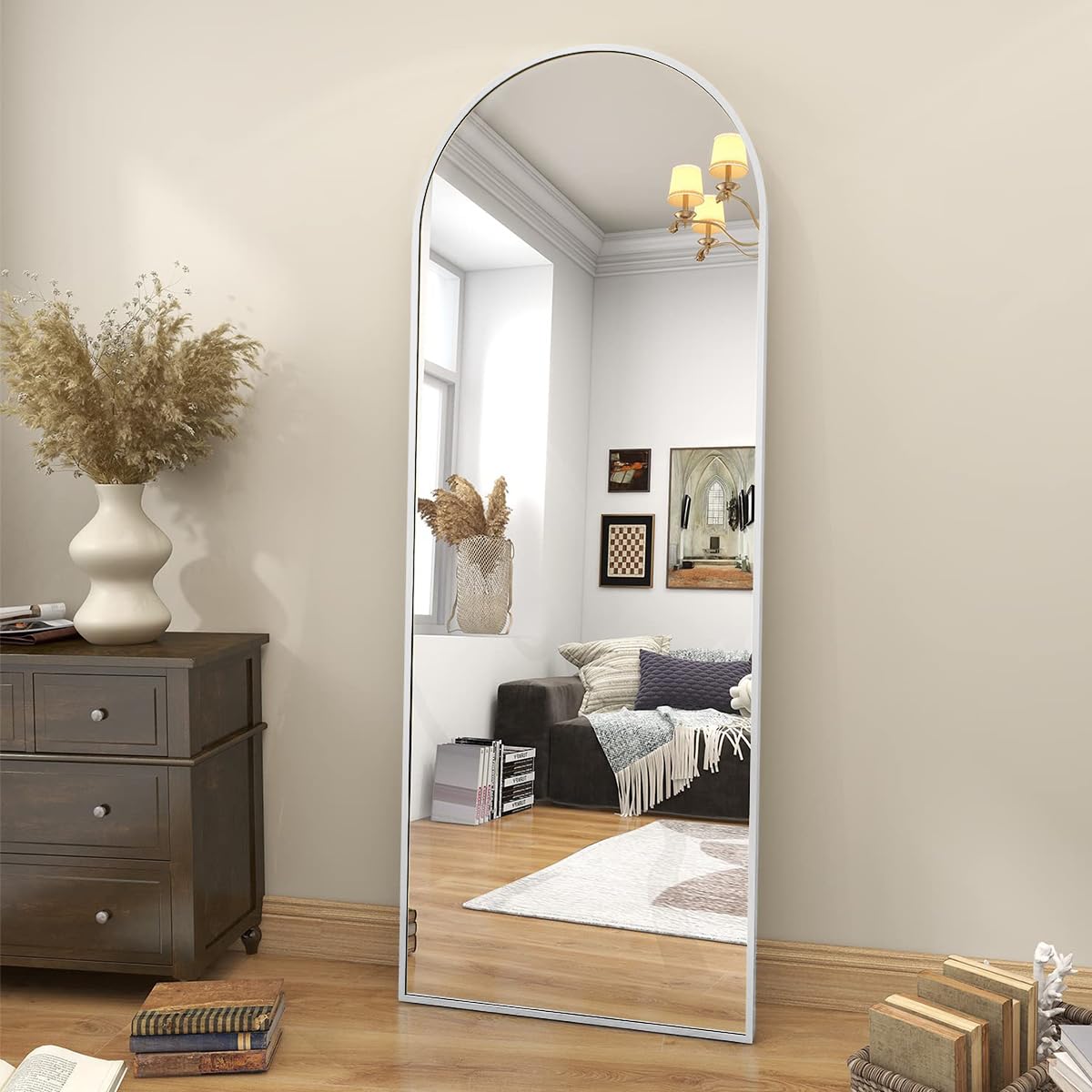 BEAUTYPEAK 71"x26" Arch Full Length Mirror, Full Body Floor Mirror with Stand Hanging or Leaning, Aluminum Alloy Frame Wall Mirrors for Bedroom, Dressing Room, Black