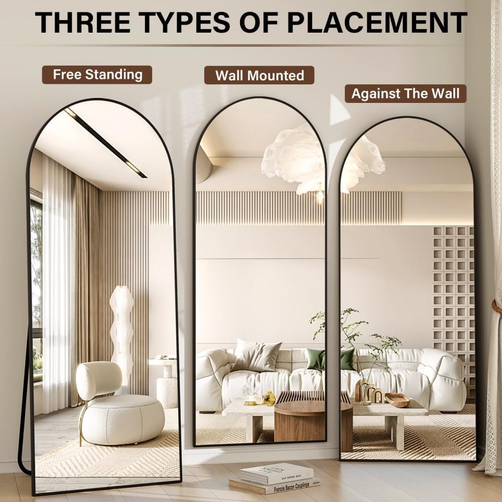 71" x 26" Arched Full Length Mirror, Black Frame Floor Standing Mirror, Full Body Dressing Mirror for Bedroom, Closet & Home Decor