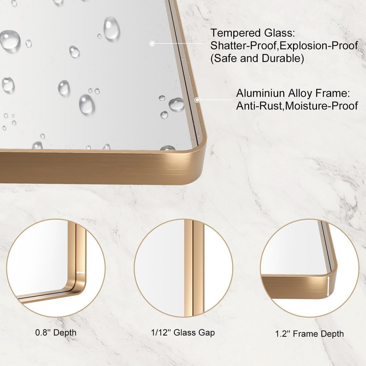 LOAAO 24"X36" Gold Bathroom Mirror
