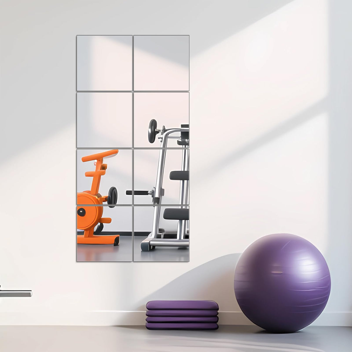 Home Gym Mirror Tiles, 12" x 12" x 12PCS Wall Mirror Tiles Frameless Glass
