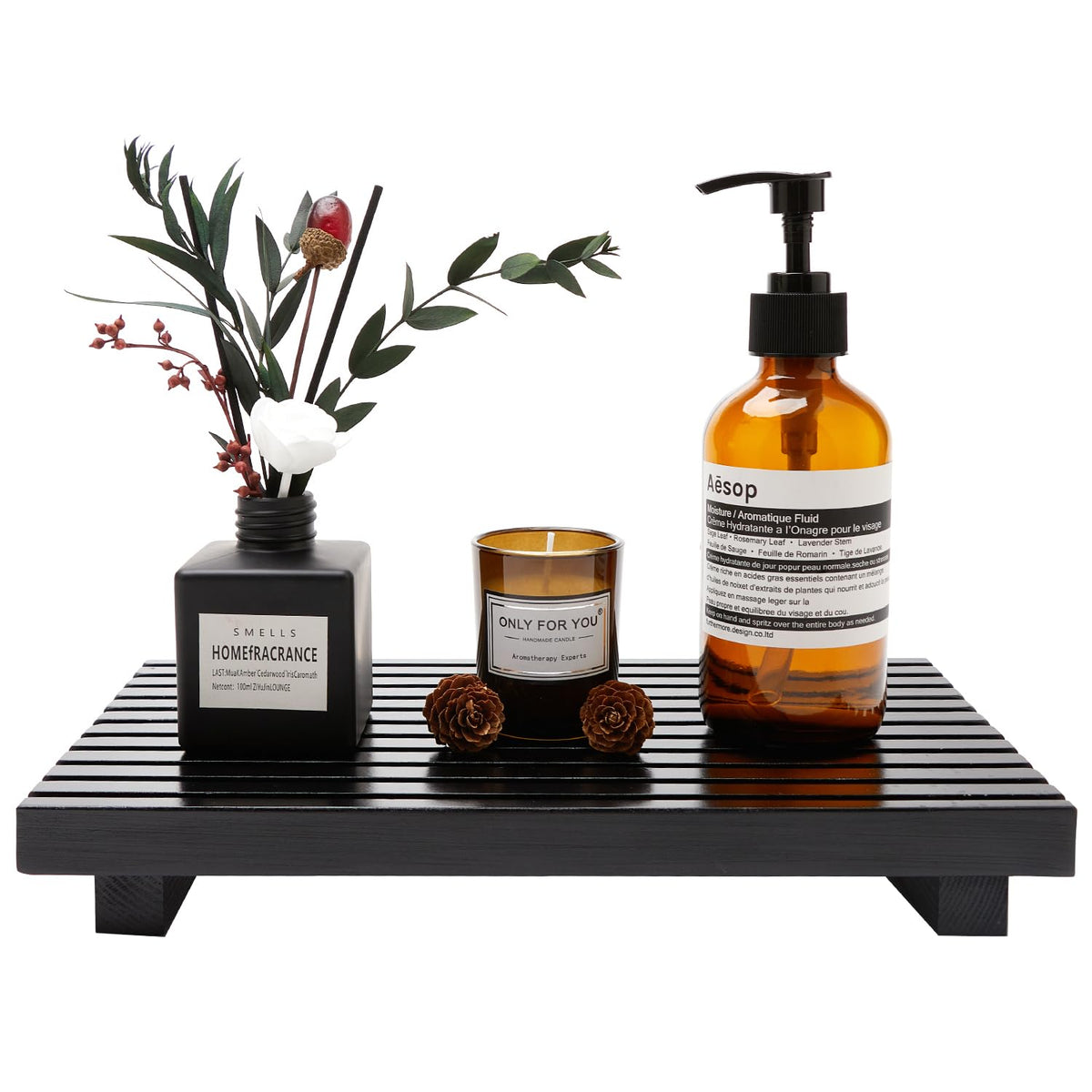 Black Bathroom Decor Wooden Counter Tray Sink Accessories Soap Dispenser
