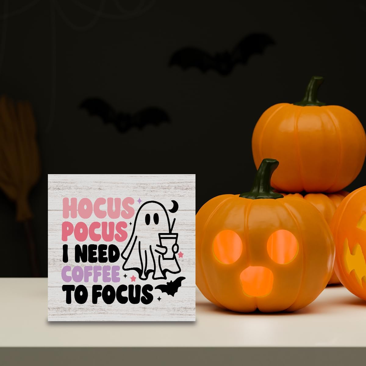 Cute Halloween Decor Indoor Ghost Hocus Pocus I Need Coffee to Focus Sign