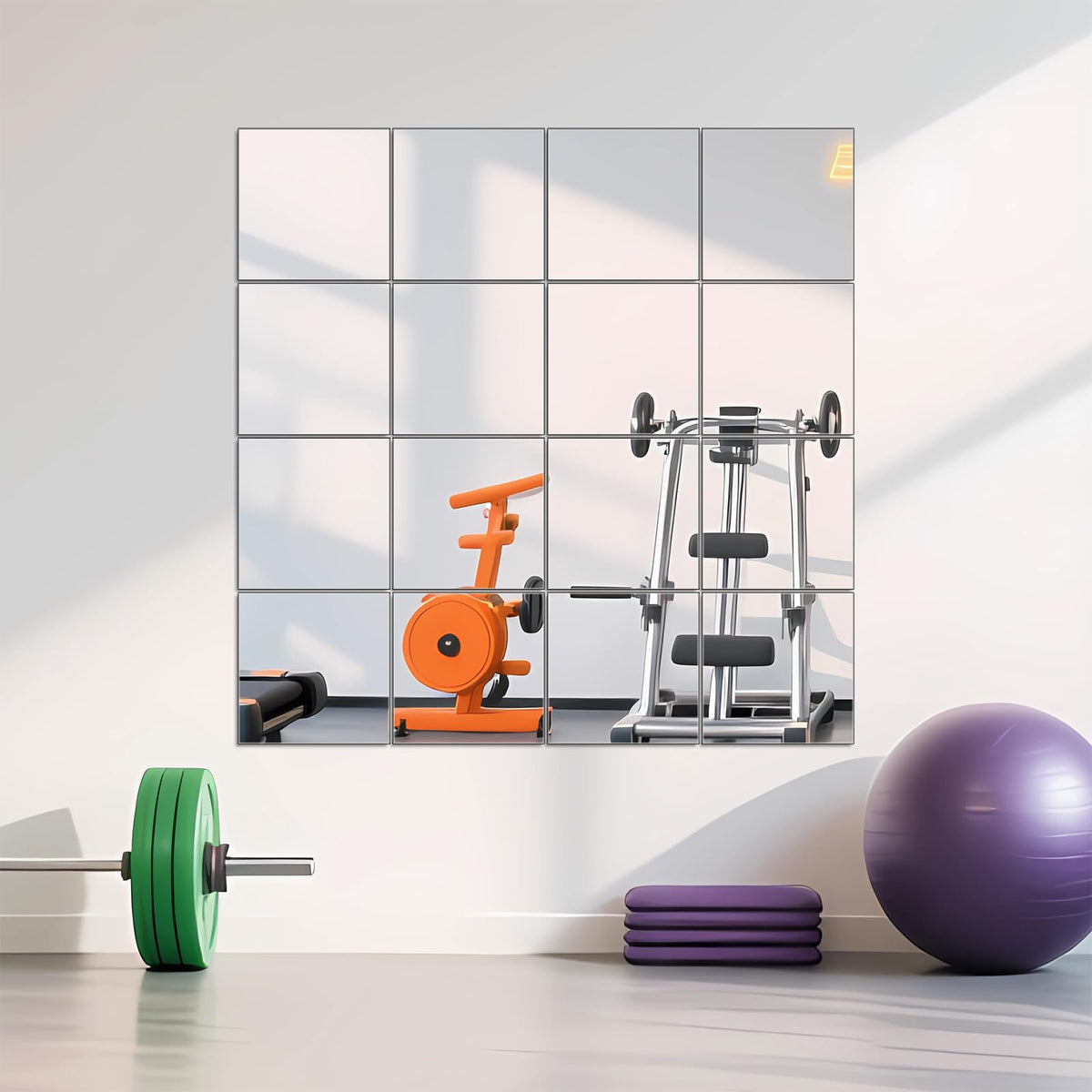 Home Gym Mirror Tiles, 12" x 12" x 12PCS Wall Mirror Tiles Frameless Glass
