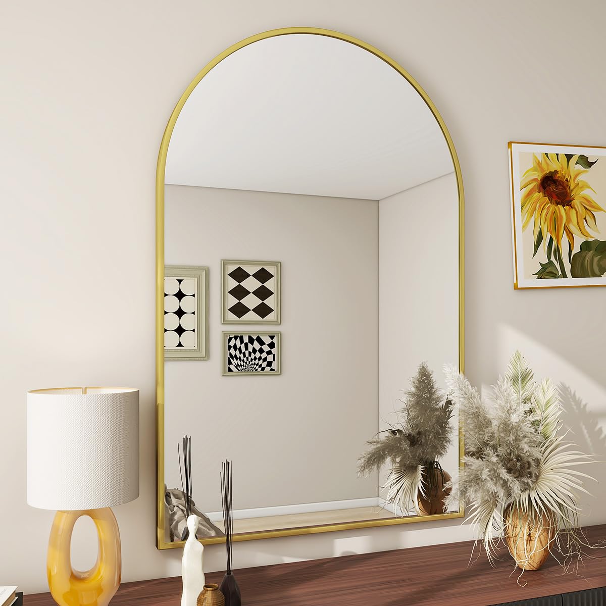 BEAUTYPEAK 31"x32" Arch Bathroom Wall Mirror, Gold