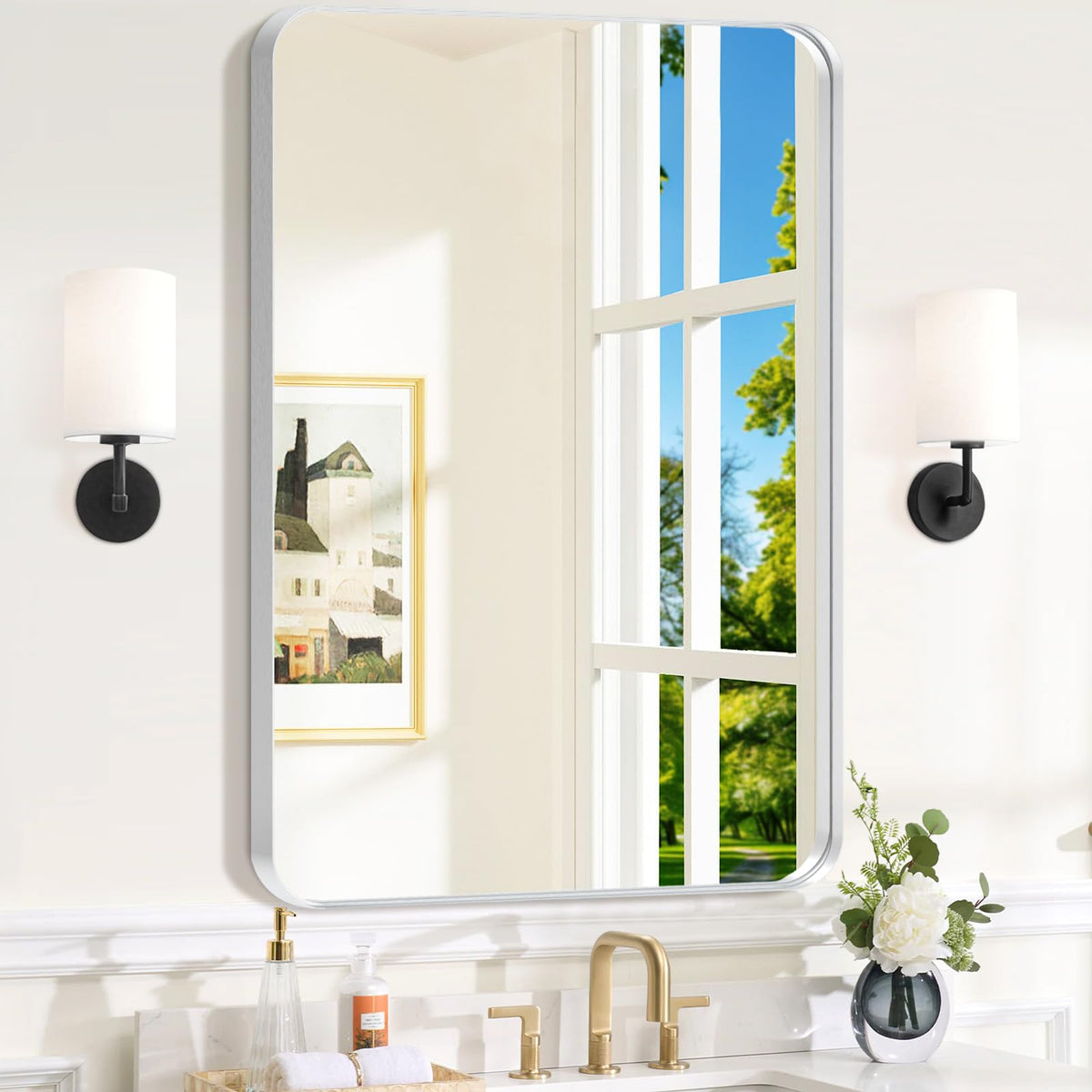 2-Pack Black Bathroom Mirror for Over Sink, 24" x 36" Framed Rectargular Wall-Mounted Bathroom Mirrors for Vanity, Decorative, Farmhouse, Restroom, Horizontally or Vertically Hanging