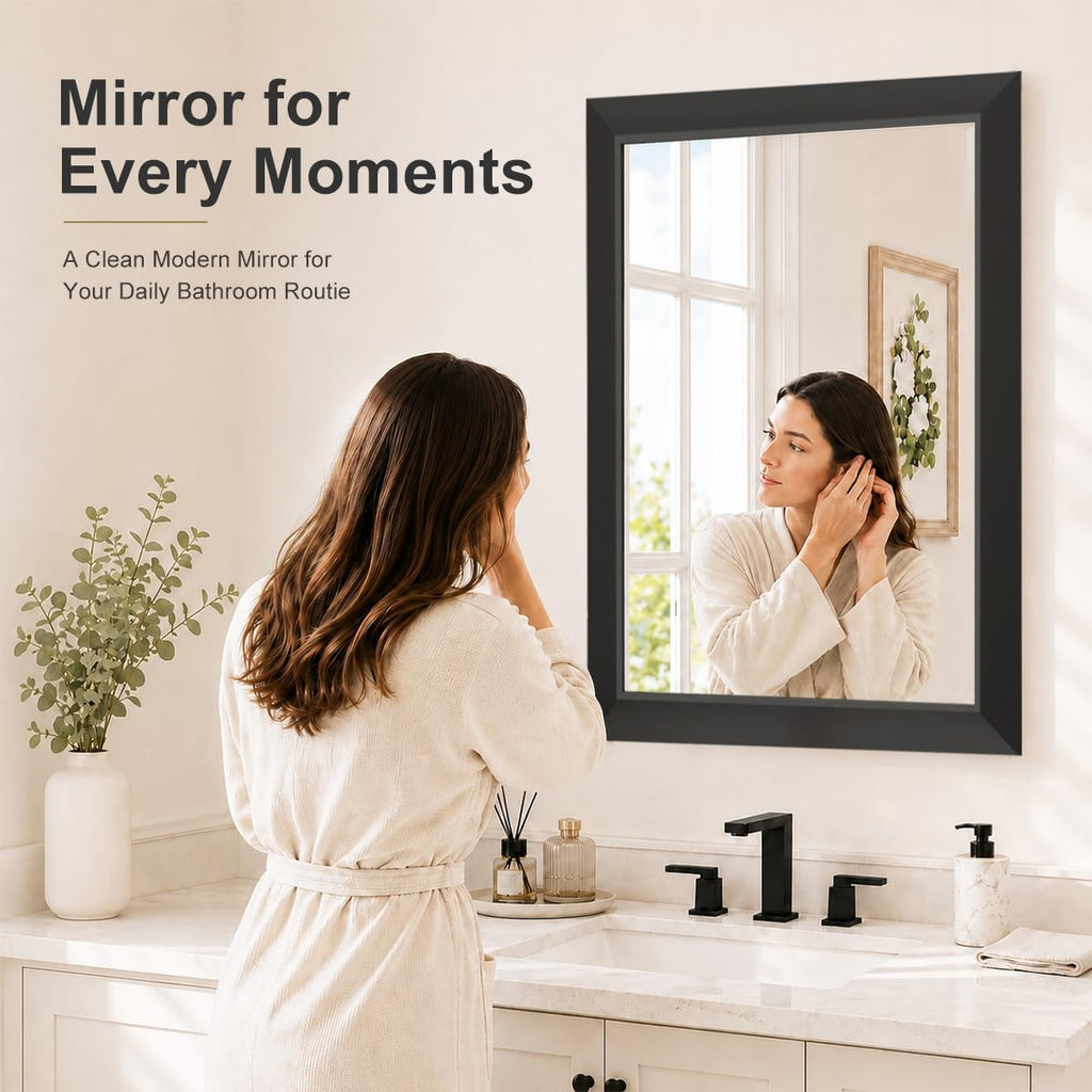 SMIROR 24x36 Matte Black Bathroom Vanity Mirror for Over Sink