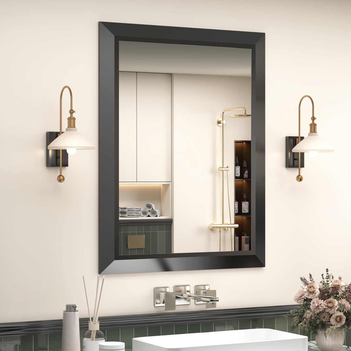 SMIROR 24x36 Matte Black Bathroom Vanity Mirror for Over Sink