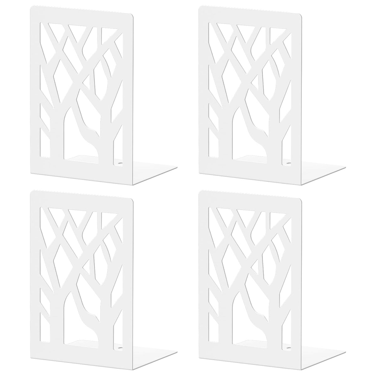 VFINE 4-Piece Modern Metal Bookends for Shelves, Black Tree Book Ends for Books, Decorative Book Organizer for Desk, Non-Skid Shelve Bookends for Home Office