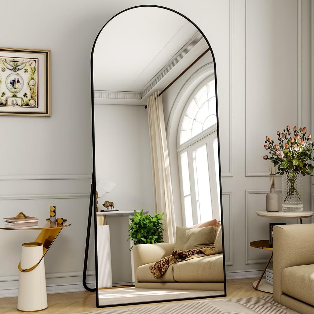 71" x 26" Arched Full Length Mirror, Black Frame Floor Standing Mirror, Full Body Dressing Mirror for Bedroom, Closet & Home Decor