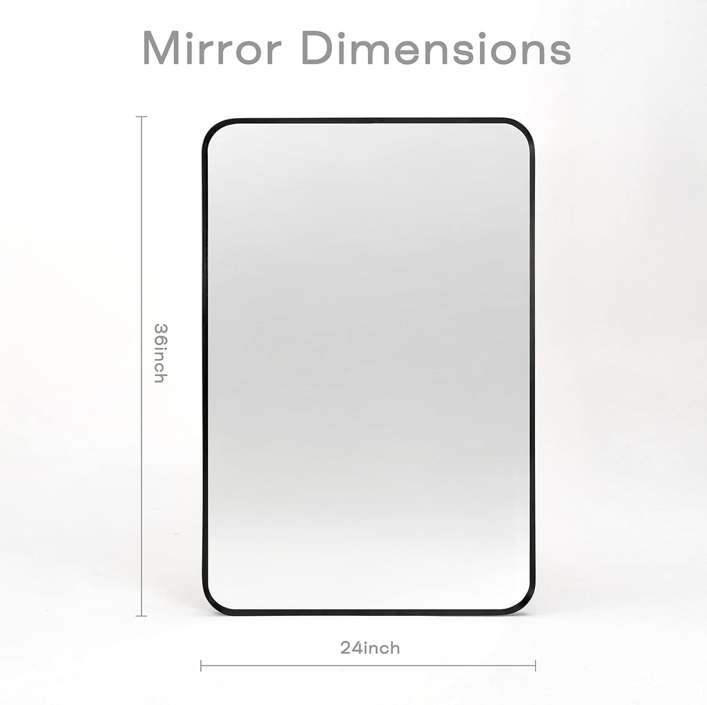 Wall Mount Mirror for Bathroom, Black Metal Framed, 24" x 36"