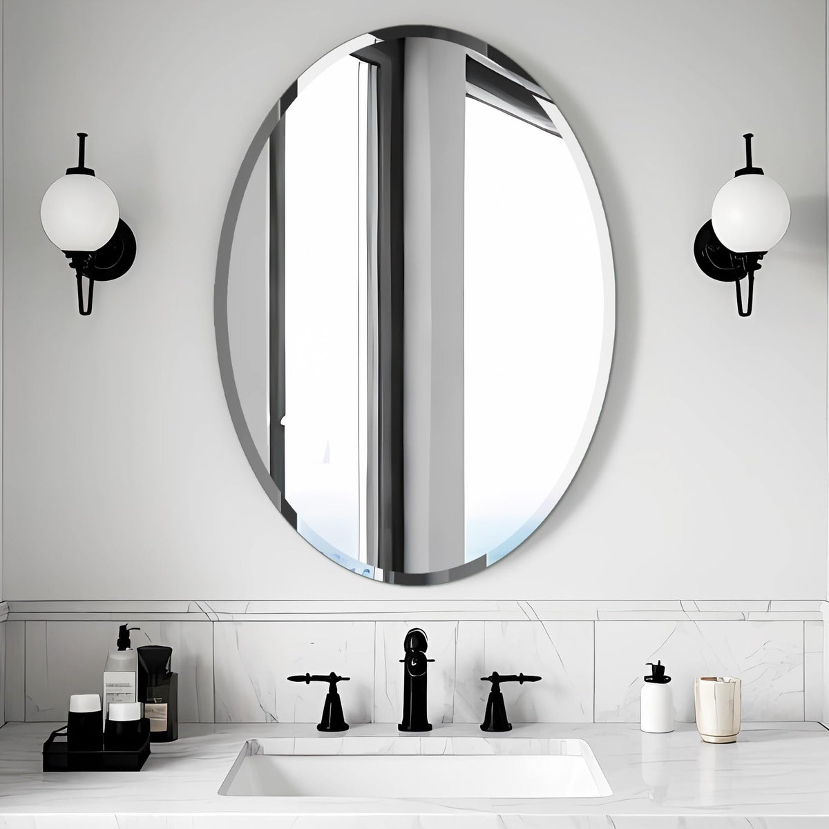 Frameless Full Length Mirror for Wall, 48x12 Inch Bathroom Vanity Mirror