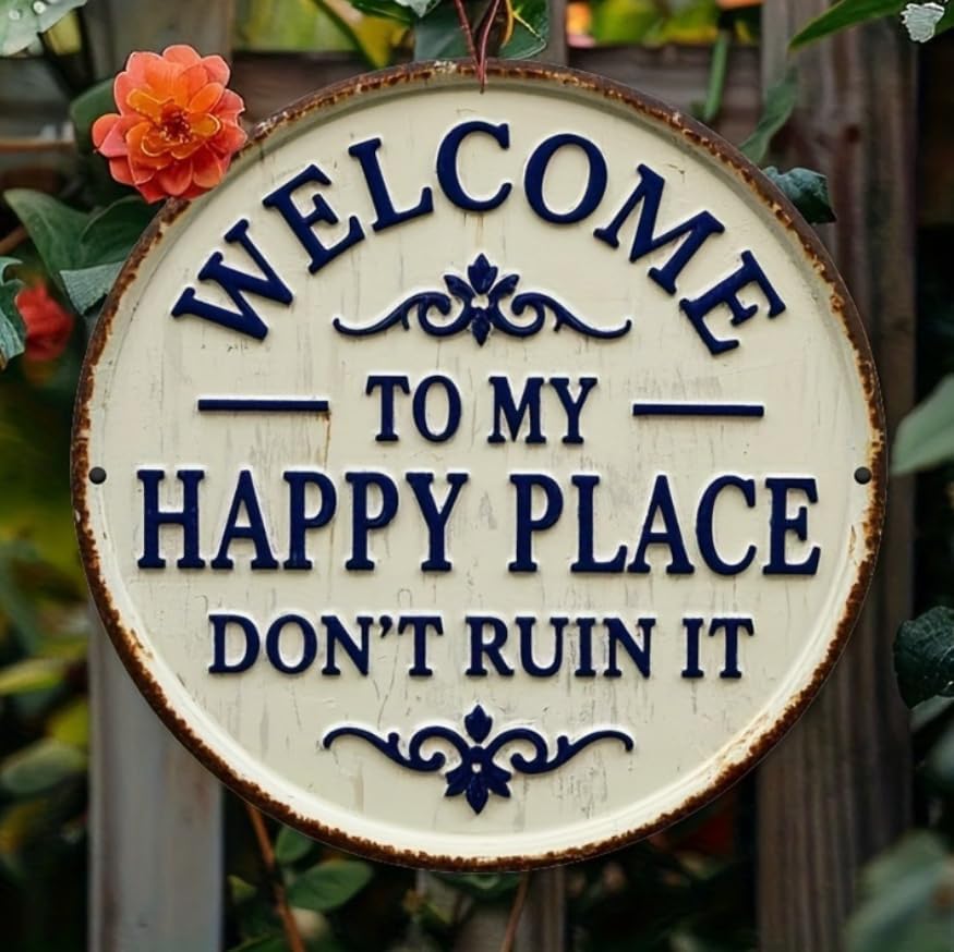 1PC Rustic Metal Welcome Sign Vintage Iron 7.8x7.8 Inch with Floral Accents Indoor Outdoor Metal Wall Art for Home, Porch, Garden, A