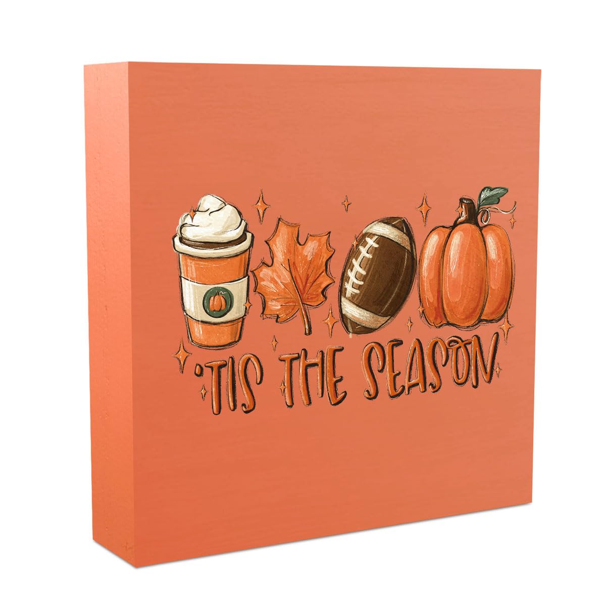 Fall Decorations for Home Fall Decor Rustic Tis' the Season Pumpkin Sign, Autumn Thanksgiving Decor Sign for Home Office Bathroom Kitchen Bedroom Room Mantel Tiered Tray Decoration 5 x 5 Inches