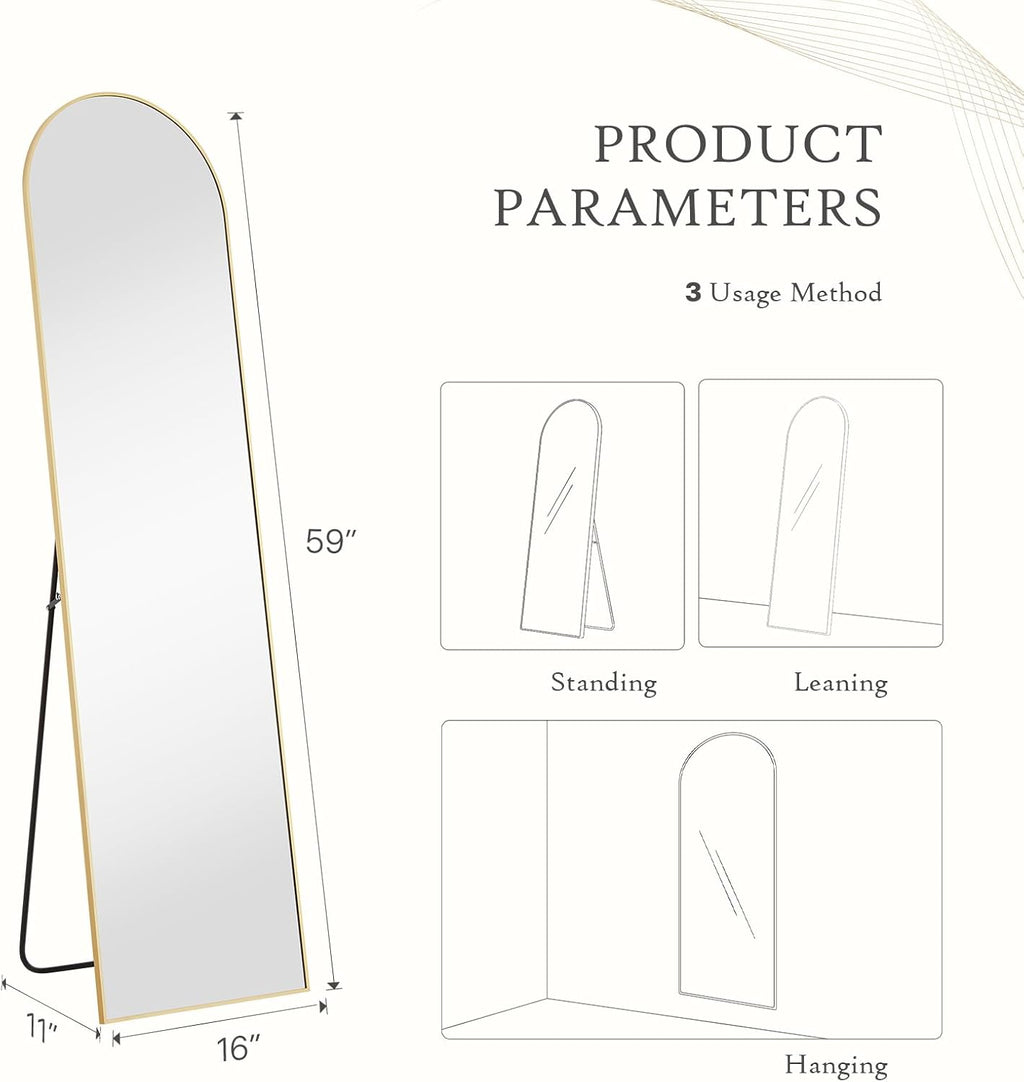 DUMOS Arched Mirror Full Length Floor, 59x16 Inch Full Body Standing Mirror