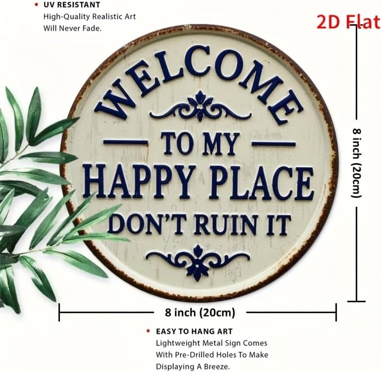 1PC Rustic Metal Welcome Sign Vintage Iron 7.8x7.8 Inch with Floral Accents Indoor Outdoor Metal Wall Art for Home, Porch, Garden, A