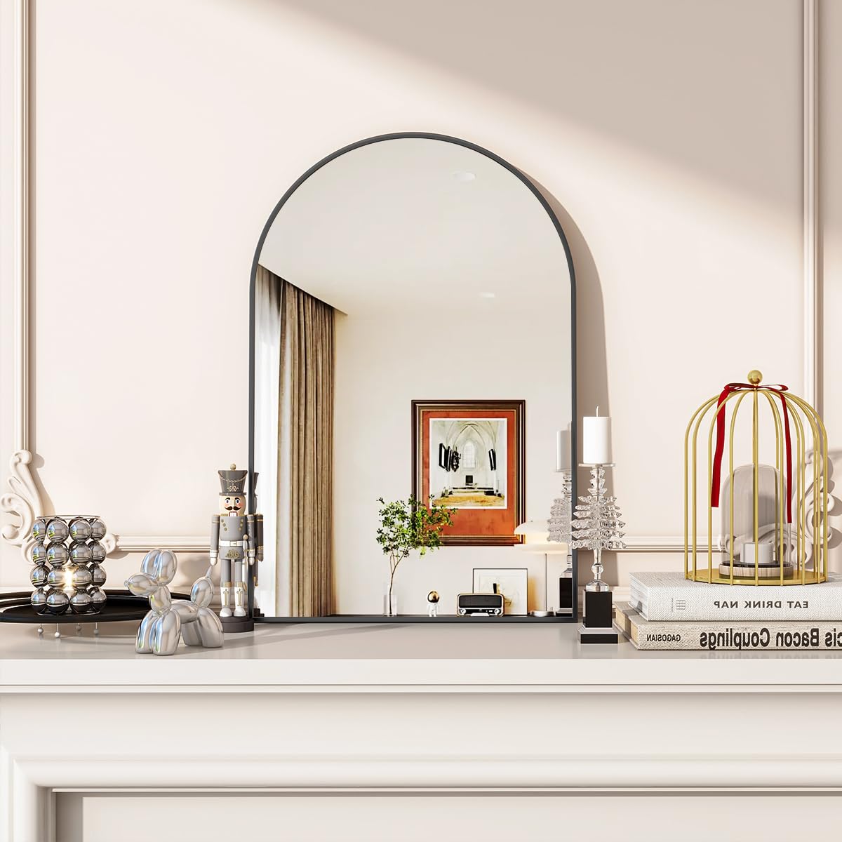 VooBang Arched Wall Mirror, 24 x 36 inch Arch Bathroom Mirror Black