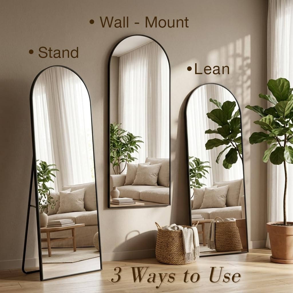 58"x18" Floor Mirror Full Length, Arched Full Length Mirror with Stand, Full Body Mirrors for Bedroom Living Room or Cloakroom Black